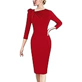 VFSHOW Womens Pleated Asymmetric Bow Neck Work Business Office Church Cocktail Party Pencil Sheath Dress