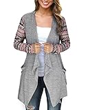 KILIG Womens Cardigans Solid High Low Long Sleeve Boho Open Front Blouses Cardigans With Pockets