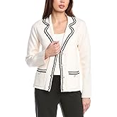 Anne Klein Womens Notch Cllr Long Blazer W. Braid Trim
