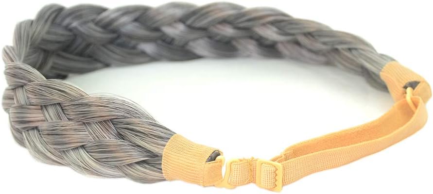 BOBIYA 5 Strand Synthetic Hair Braided Headband Classic Chunky Wide Plaited Braids Elastic Stretch Hairpiece for Women Girl (Salt Pepper) - Image 4