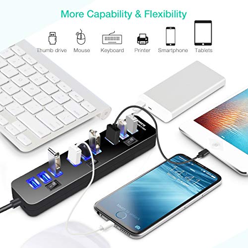 USB Hub 3.0, ELEGIANT High Speed 10-Port USB Data Hub Splitter with AC Power Adapter and Charging Ports for Computer MacBook Mac Pro/Mini Surface Pro 4 Laptop Notebook PC Mobile HDD - Thumbnail 2