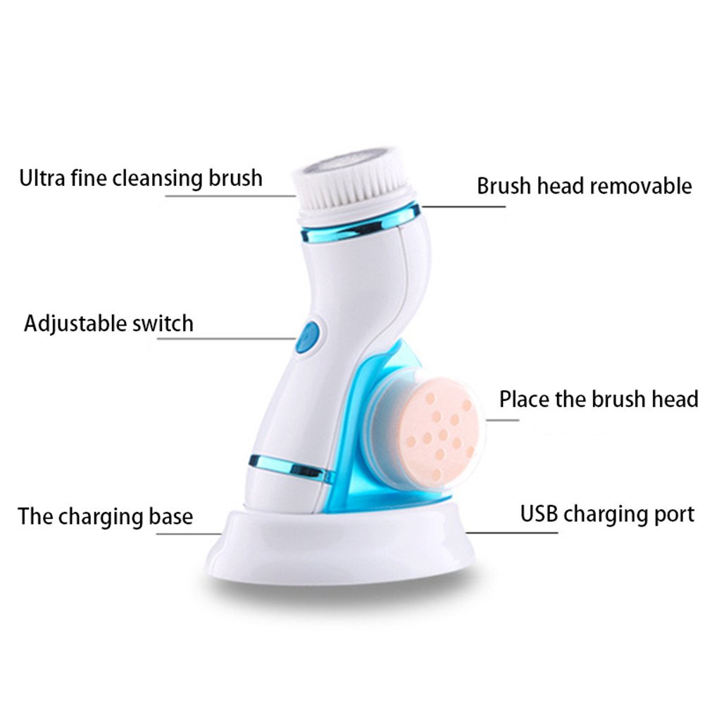 Zinnor Facial Brush 2 Speed Deep Cleansing Facial Brush Spin Brush with 4 Massager Brush Heads Remove Blackhead Cleansing System
