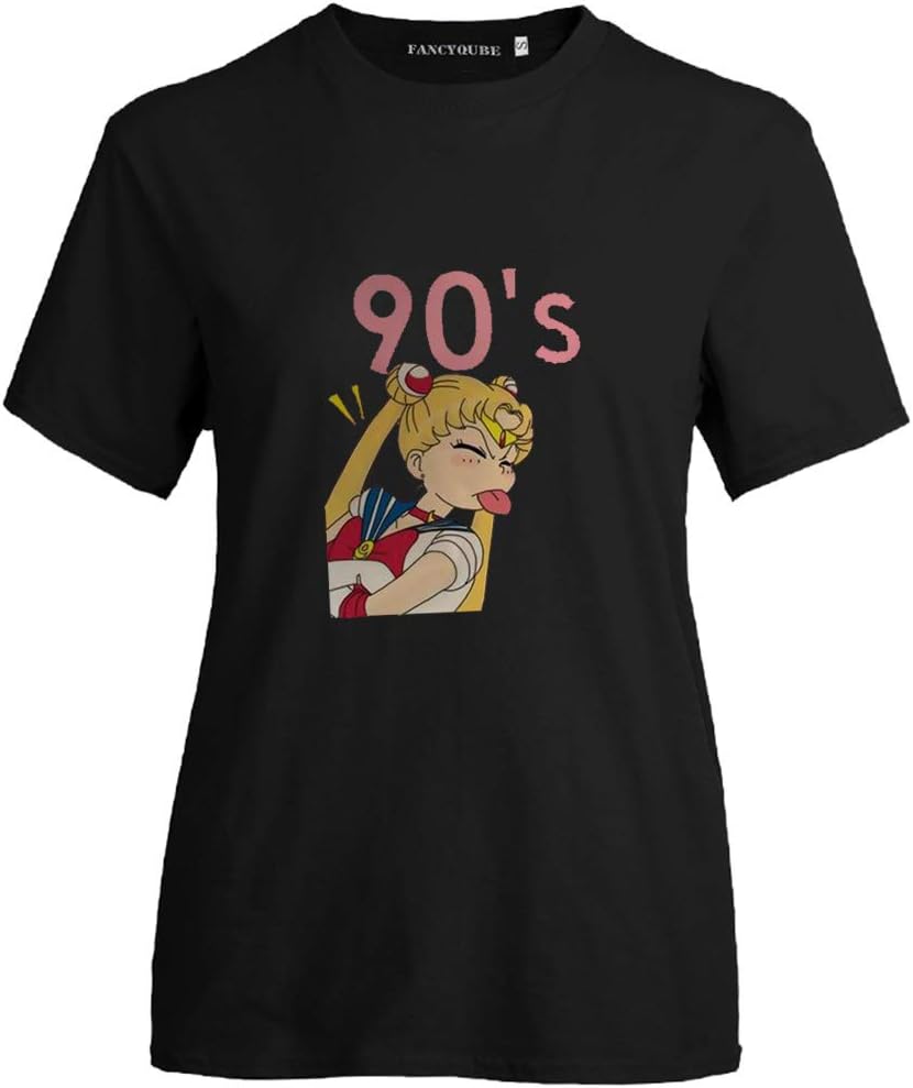 Women's Funny Anime Sailor Moon T-Shirt 90'S Girls Short Sleeve Graphic Fashion Tee
