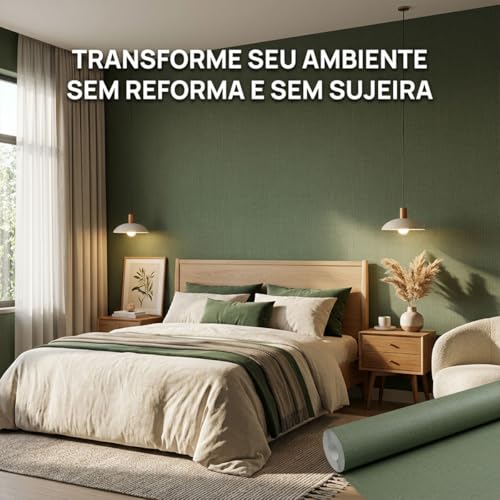 Papel De Parede Autocolante Linho Palha Texturizado Adesivo 5 Metros (Linho Verde Oliva)