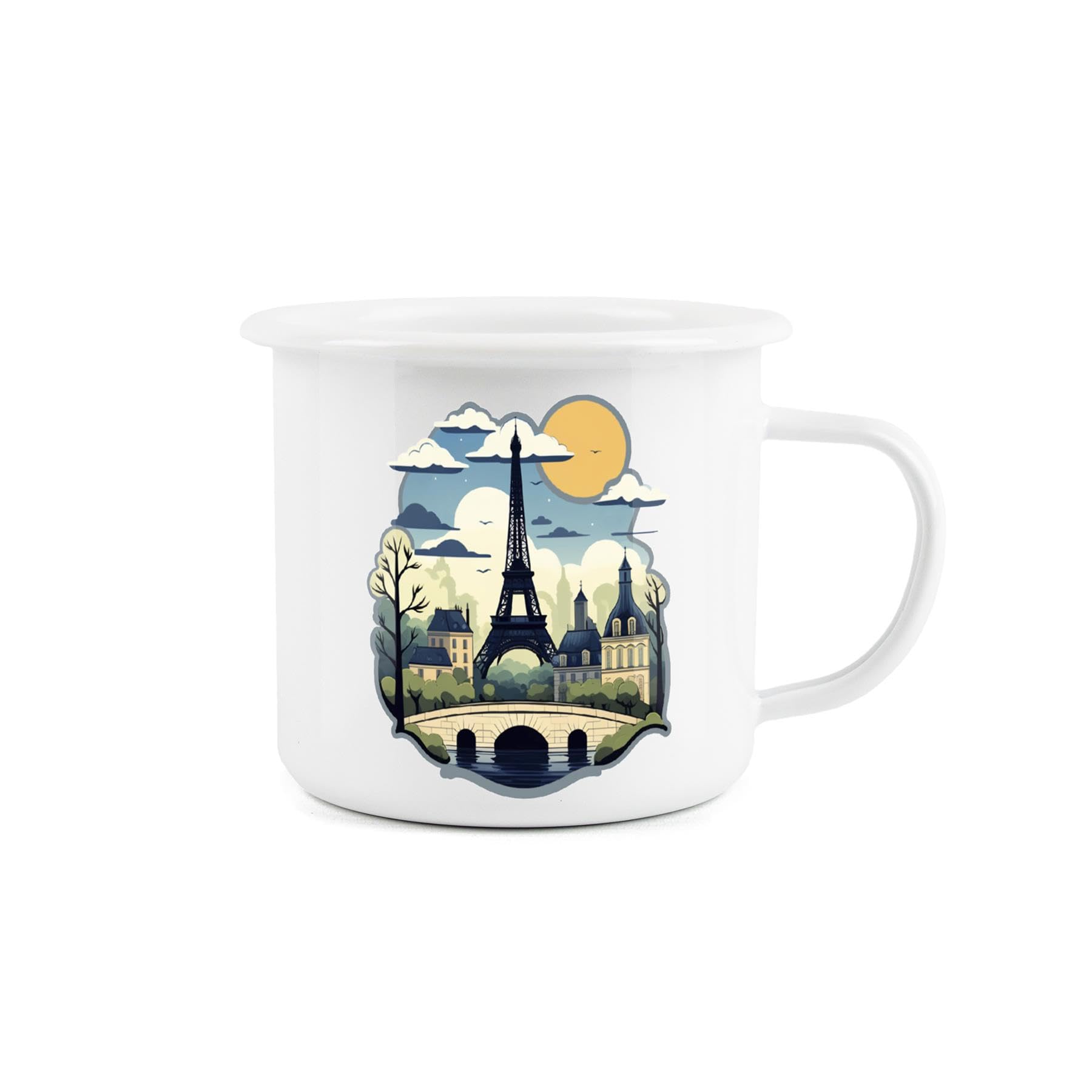 Paris at Daytime Enamel Mug - Camping Gift Durable Hot Drinks White Outdoor Gift Cup - Travel Picnics Home Hiking
