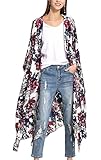 Hibluco Women's Sheer Chiffon Floral Kimono Cardigan Long Blouse Loose Tops Outwear