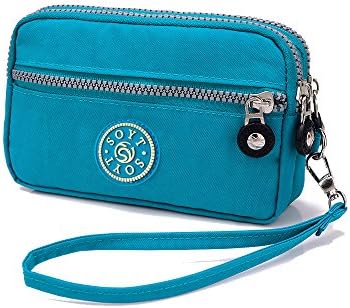 Dual Layers Zipper Purse Waterproof Nylon Wristlet Bag Clutch Handbag Cell Phone Pouch (Lakeblue)