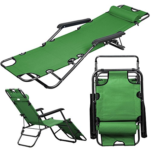 Chaise Lounge Patio Chair Outdoor Yard Beach Metal Folding Recliner Army Green