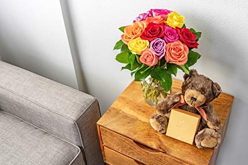 5 Flowers+Dozen+Rainbow+Roses+Godiva