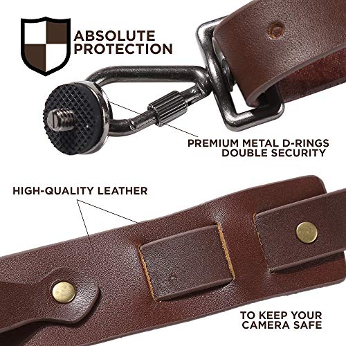 OOKU PRO Dual Camera Strap | Hand-Crafted Genuine Leather Camera Strap | Dual Shoulder Harness for SLR/DSLR Camera Sling & Camera Holster Accessories | Fully Adjustable Camera Harness Straps - Brown