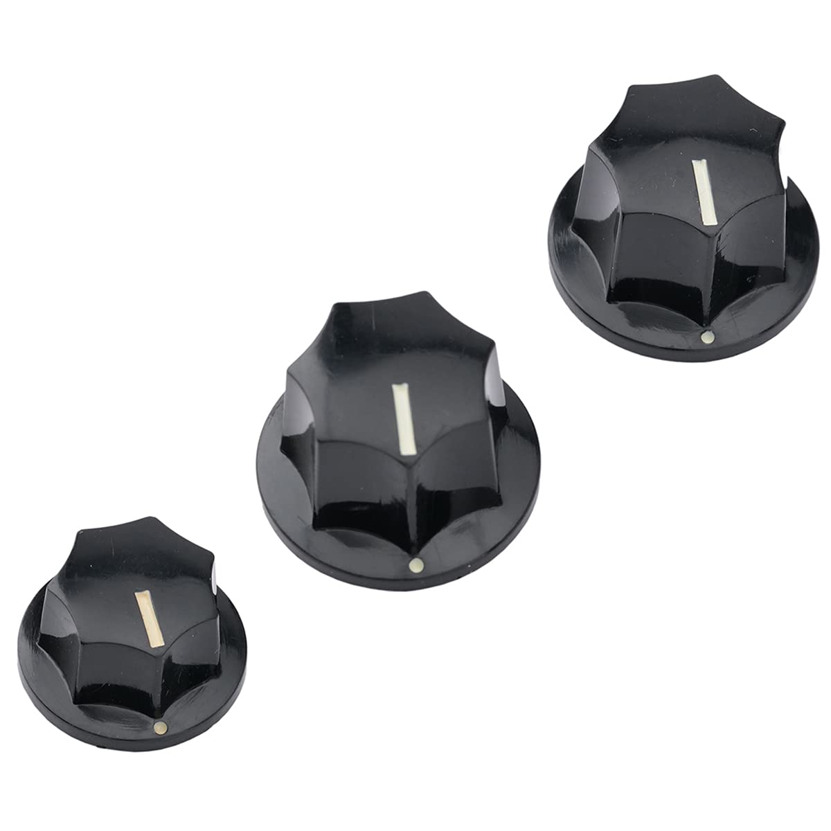 Musiclily Pro Metric Size 18 Splines Jazz Bass Knobs for Asia Import Bass Split Shaft Pots, Black(Set of 3)