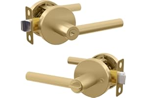 Mega Handles Entrance Handle I Entry Lever Door Handle - Heavy Duty Square Locking Lever Set for Left or Right-Handed Doors - Interior/Exterior Door Levers - Satin Brass