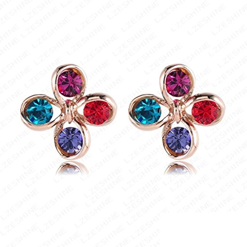 Apluto Women's Stud Earrings 18K Gold Plated Base Flower Multicolor Wedding Earrings For Brides