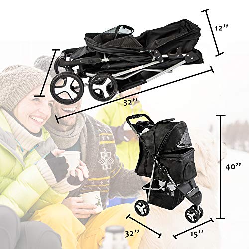 Besthls Pet Stroller for Cats/Dogs, 3 Wheel Dog Stroller with Removable Liner, Storage Basket and Cup Holder, Bonus Rain Cover - Thumbnail 5