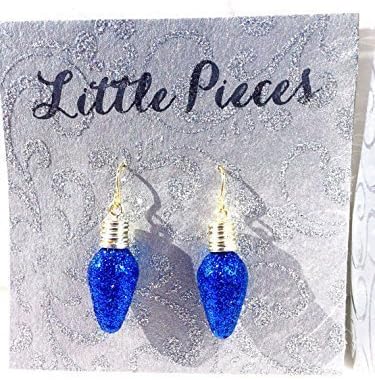 Christmas Light Bulb Earrings, Blue Glitter