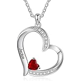CTIEIP 10K/14K/18K Gold Diamond Personalized Name Heart Necklace with 1-4 Birthstones Real Diamond Engraved 1-4 Names Pendant Jewelry Gift for Mom