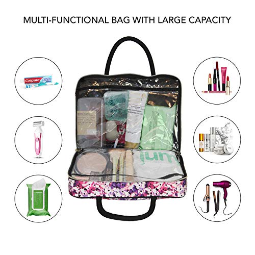 Nicole Miller Makeup Bag, Travel and Toiletry Bag, Large Cosmetic Bag with Zippered, Transparent Pockets and Handles, Foldable Makeup Bag for Home and Travel (Colorful Flower Print with Black Handles) 3 Nicole Miller Makeup Bag, Travel and Toiletry Bag, Large Cosmetic Bag with Zippered, Transparent Pockets and Handles, Foldable Makeup Bag for Home and Travel (Colorful Flower Print with Black Handles)