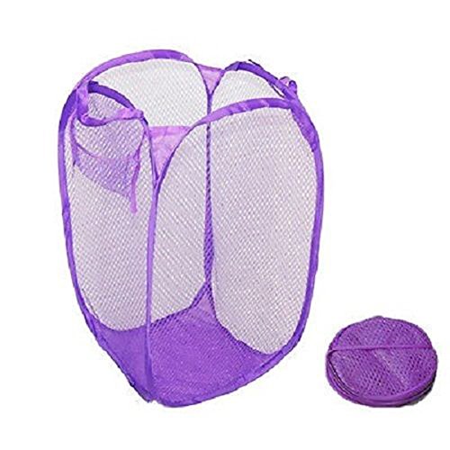 Laundry Bag Pop Up Mesh Washing Foldable Laundry Basket Bag Bin Hamper Storage - Purple SoundsBeauty