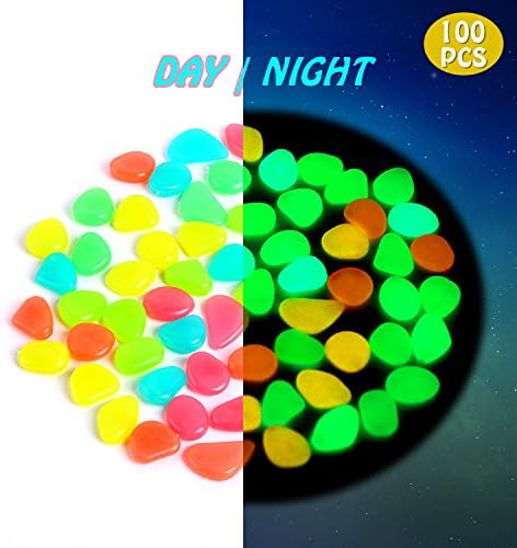 100 Pcs Glow in the Dark Decorative Stone, Colorful Glowing Garden Pebbles for Walkways &amp; Decor, Luminous Stones for Plants Pot, Fish Tank etc