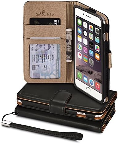 iPhone 6s Plus (5.5) Cases, iPhone 6 Plus (5.5) [Snow Fairy] Flip Cover Case [Premium Synthetic Soft Leather Wristlet Series][Card Holder][Wallet] - [Leather Fit] Wrist Strap Cases Black