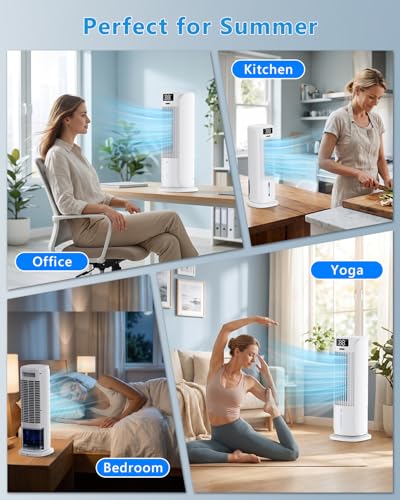 Condizionatore Portatile, 3 in 1 Raffrescatore Evaporativo, 6 Velocità 2 Modalità nebbia fredda, 800ML Raffrescatore d'aria, 90° Oscillazione, Telecomando, Timer 1-12 ore, Silenzioso per Casa Ufficio