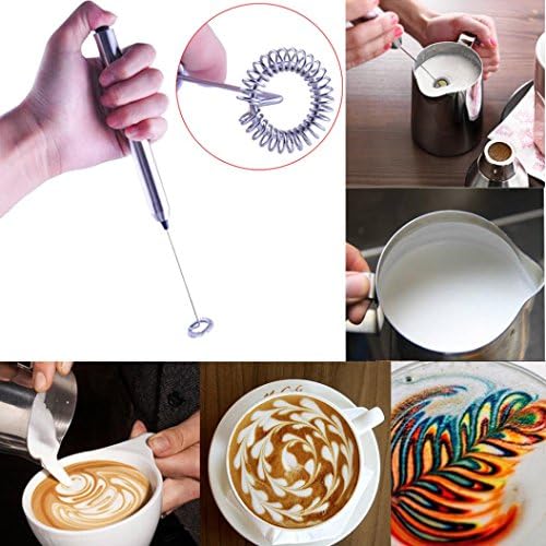 Yeefant Portable Double Layer Foam Head Electric Milk Frother Stainless Steel Handheld Coffee Milk Foamer Stirrer Beater, Easy to Use Clean Save, Nor Contain AAA Battery, 9.8x0.6 Inch, Silver