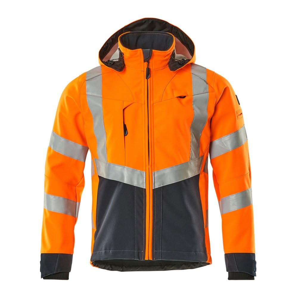 Mascot 15502-246-14010 Blackpool Safe Supreme Water Repellent Fleece on Inner Side Class 3 Softshell Jacket, Size 4XL, Hi-Vis Orange/Dark Navy