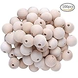 CoscosX 100 Pcs 25mm(1 inch) Natural Round Wood Beads Wooden Color Spacer Beads for Jewelry Making DIY Craft