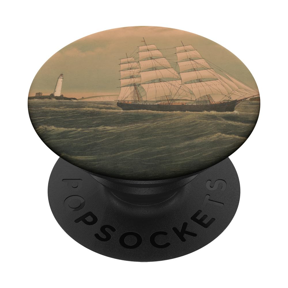 Vintage Cape May Lighthouse & Sailboat Illustration (1886) PopSockets Adhesive PopGrip
