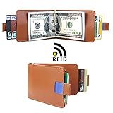 Mens Ultra Slim RFID Blocking Bifold Leather Wallet Pull Tab with Money Clip