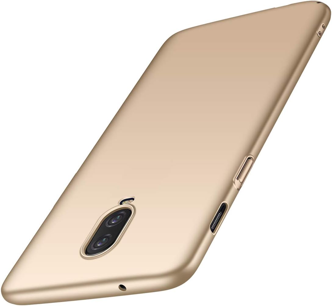 for OnePlus 6T Case, ACMBO [Silky Smooth Series] Ultra Thin Slim Fit [Anti-Drop] Shockproof Hard Plastic Phone Cases Cover Compatible for OnePlus 6T (1+6T) 6.41 Inch, Smooth Gold