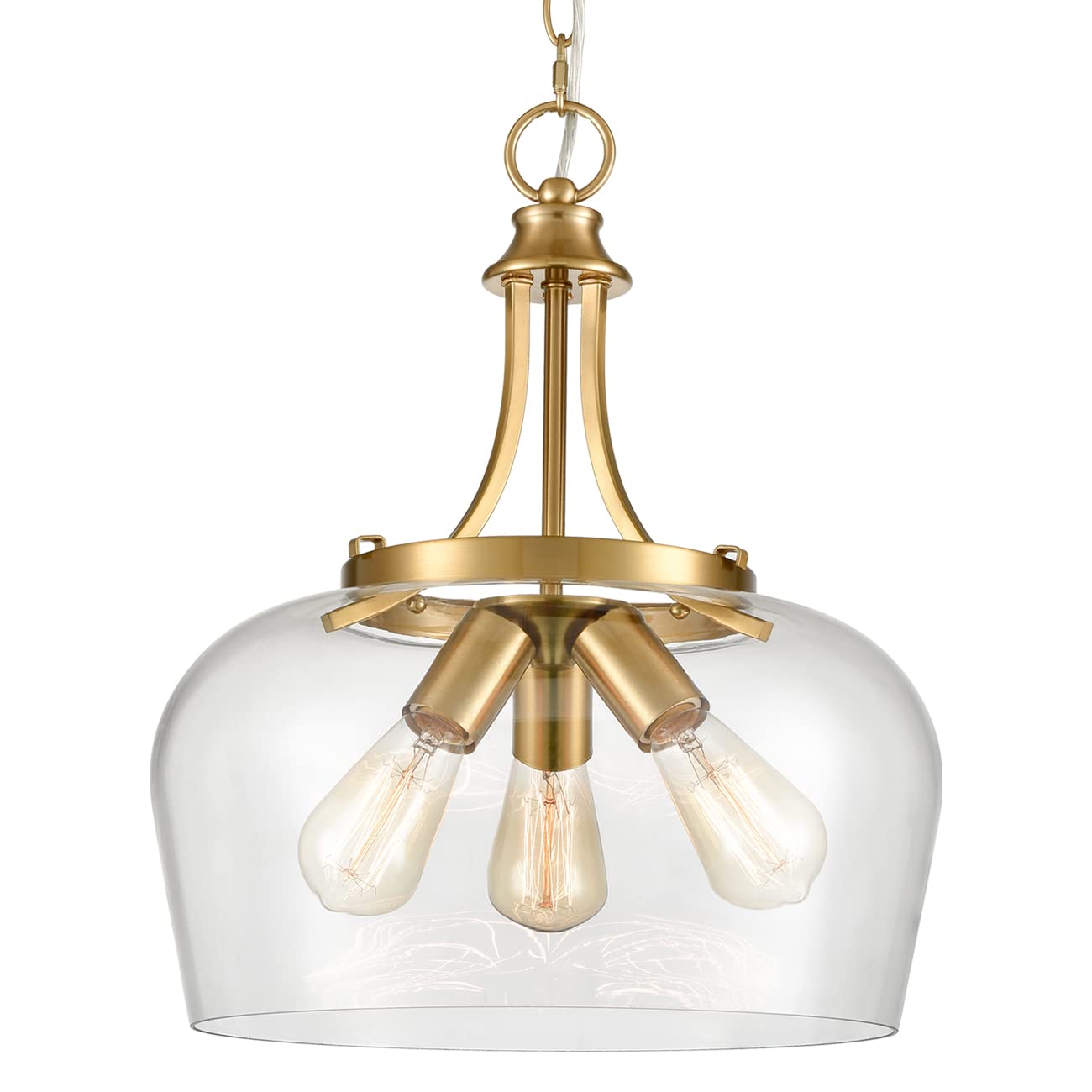 Photo 1 of TEENYO Modern Gold Pendant Light Mid Century 3-Light Clear Glass Pendant Lighting with Adjustable Chain Brass Glass Pendant Lights Kitchen Island for Dining Room Bedroom Living Room