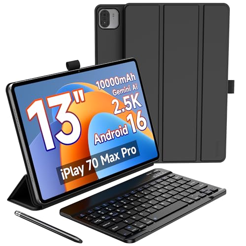 ALLDOCUBE iPlay 70 Max Pro Android 16, 13 Inch AI Tablet with Keyboard, Stylus and Case, 1600 x 2560, 4G LTE, Unisoc T7300, 16GB+128GB, 10000mAh, WiFi 6, GPS, 4 Speakers, Face Detection, PC Mode