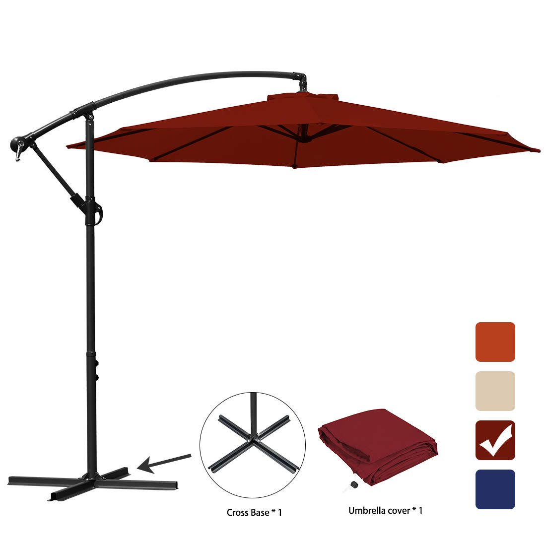 Jearey 10ft Outdoor Umbrella Backyard Offset Patio Umbrella Hanging Market Garden Umbrellas Beige Umbrellas Patio Lawn Garden