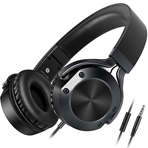 Headphones with Microphone Over Ear Stereo Bass Foldable Lightweight Wired Headphones, Computer Cellphone TV Laptop Tablet Small Headset for Women Men Kids Boys Girls, Sound Intone, Black