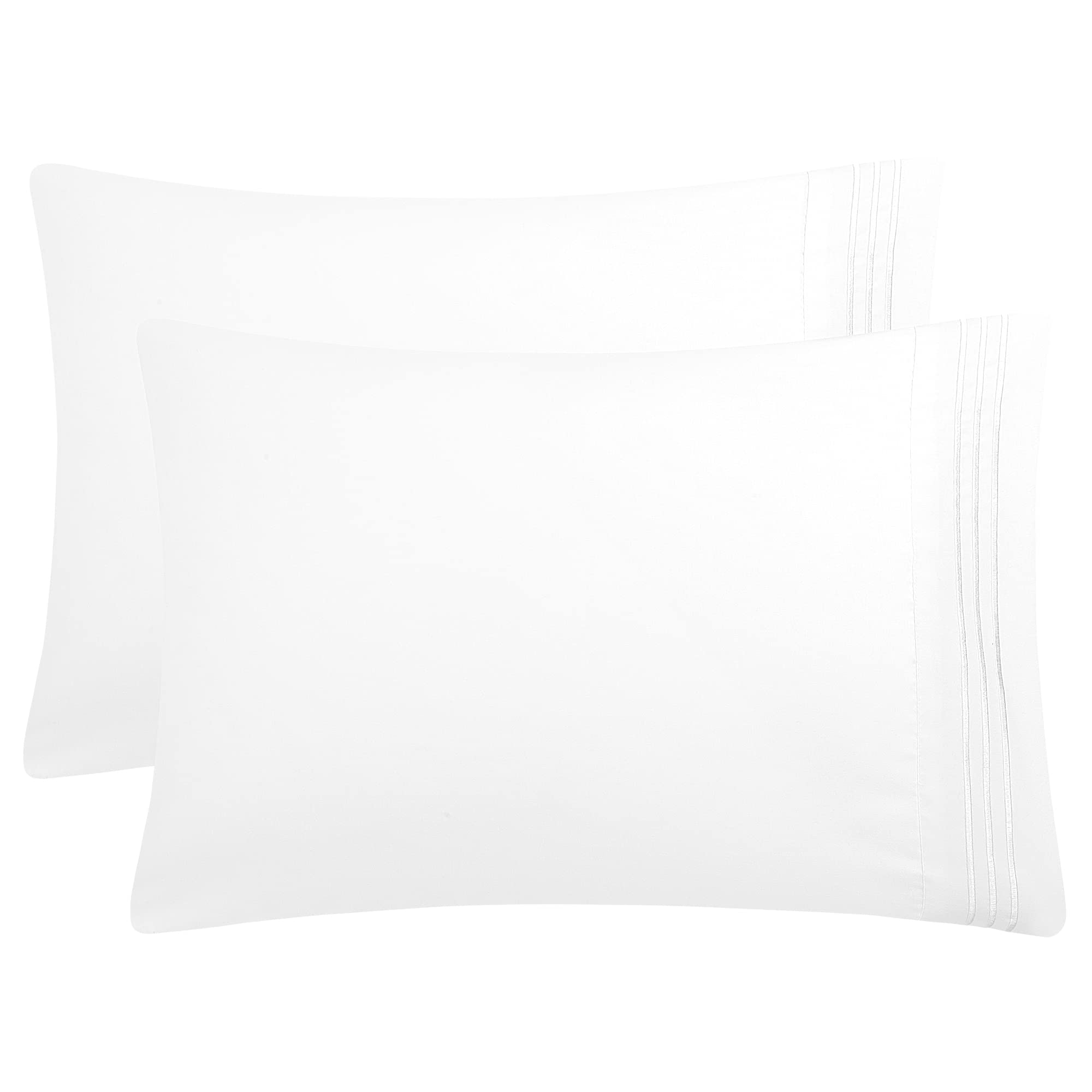 PiccoCasa Brushed Microfiber Pillowcases 2 Pack Soft and Breathable Pillow Cases with Embroidery, Bedding Pillow Cases Covers with Envelop Closure White 50 x 65cm