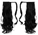 Rhyme 16” Black Ponytail Clip in Hair Extensions Natural Long Curly Wavy Wrap Around Wig Drawstring Tie Up Hair piece For Women