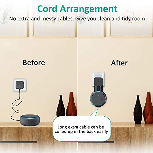 Bovon Outlet Wall Mount Hanger Holder Stand for Echo Dot 3rd Generation, Best Space-Saving Dot Accessories with Cord Management for Your Smart Home Speaker Without Mess Wires or Screws (Black) - Thumbnail 2