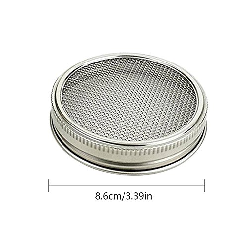 KOBWA Set of 4 Stainless Steel Sprouting Jar Lid Kit, Curved Mesh Jar