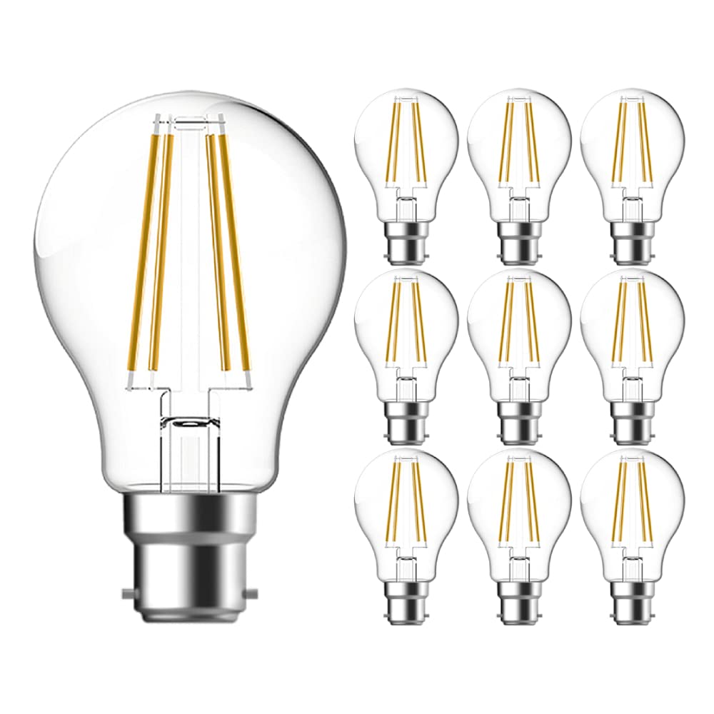 Megaman Pack of 10 x 710337 8.5W B22 Clear Filament GLS LED Bulb 2700K Warm White (10)