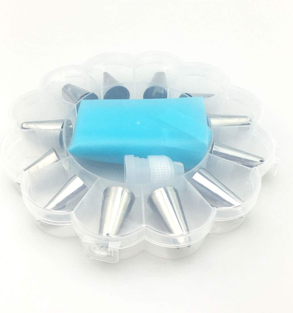 Fornateu 14 Pcs/set Cake Fondant Cream Icing Bag Nozzles Set Chocolate Cupcake Decorating Piping DIY Tool Kit, Blue