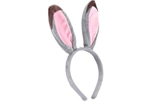Plush Rabbit Ear Headband for Cosplay and Parties - Grey Bunny Ears Hair Accessory for Halloween Carnival and Dress up