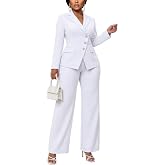 Kafiloe Womens Suits 2 Piece Set Work Business Casual Outfits | Long Sleeve, Slanted Button Design, Straight Leg pants, Tailored Blazer, Curvy Fit, Professional Confidence, Formal office