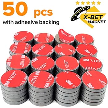 Adhesive Ceramic Magnets - 0.709 Inch (18mm) Round Disc Magnets - Strong Sticky Back - Circle Magnets Ideal for Craft, DIY, Kitchen, Science, Refrigerator, Fridge - 50 PCs Self Adhesive Tiny Magnets