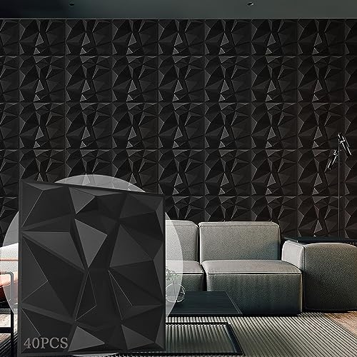 40PCS Paneles Decorativos 3D para Pared, 50x50cm Panel De Pared 3d, PVC Impermeable Papel Pintado 3D Decoracion Para oficina, casa, comercial(Negro Mate,10 m2 Cubiertos)