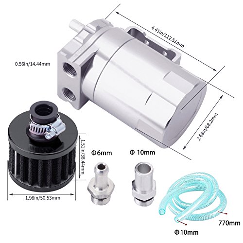 ESPEEDER Universal Aluminum Oil Catch Can Polish Baffled Reservoir Tank Silver with Breather Filter 300ml
