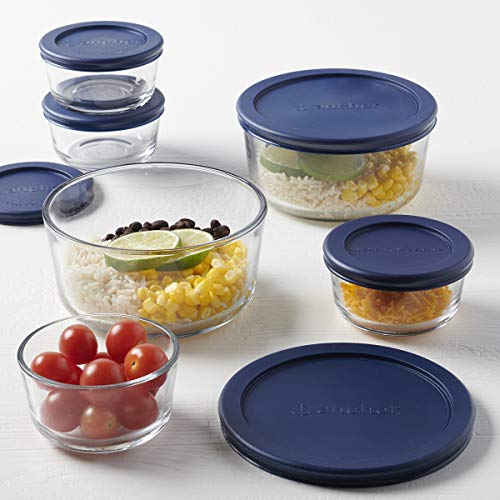 Anchor Hocking Round Glass Food Storage Containers with Blue SnugFit