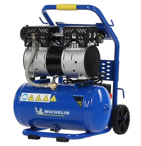 MICHELIN Silent mobiler Luftkompressor MX 10/1, oelfreier Luftkompressor, Maximaldruck 8 bar, Leistung 1 PS, Tank 10 Liter, Geraeuschpegel 58 dB LpA