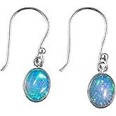 OdrillionGems Ethiopian Opal Earring, 925 Sterlign Silver, October Birthstone, Bezel Dangle Earring, Healing Crystal, Women Jewelry, Christmas Gift.