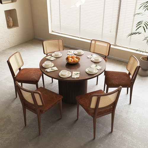 PHOYAL Round Dining Table, 47 Inch Dining Table Kitchen Table Small Dinner Table Farmhouse Kitchen Dinning Table for Kitchen Living Room Walnut Color (Chairs not Included)